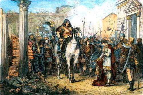 476 год. Одоакр низвергает Ромула Августула. Фото: ILLSTEIN BILD/VOSTOCK PHOTO  476 год. Одоакр низвергает Ромула Августула. 