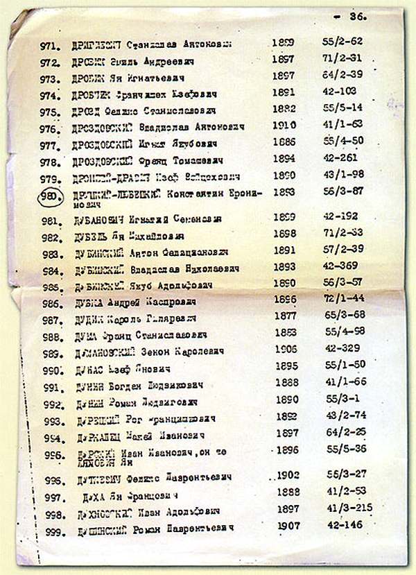 Одна из страниц украинского катынского списка