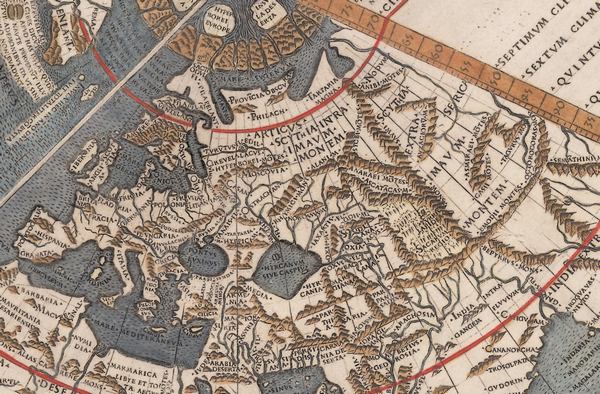 Фрагмент карти Йоханнеса Рейша 1507-1508 років, на якому південніше Литви і Московії, на Правобережній Україні, написано Rvssia Alba (Белая Русь). Скан: Loc.gov