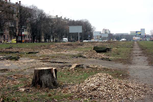 Проспект Московский в Харькове после сплошной вырубки