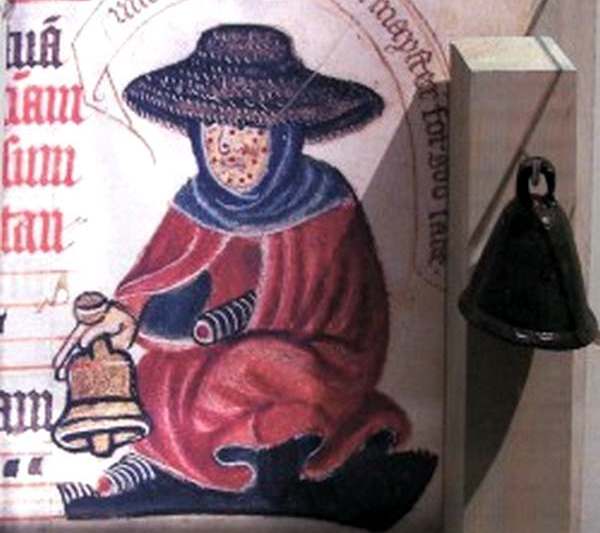 Средневековый прокаженный с колокольчиком («Википедия»)