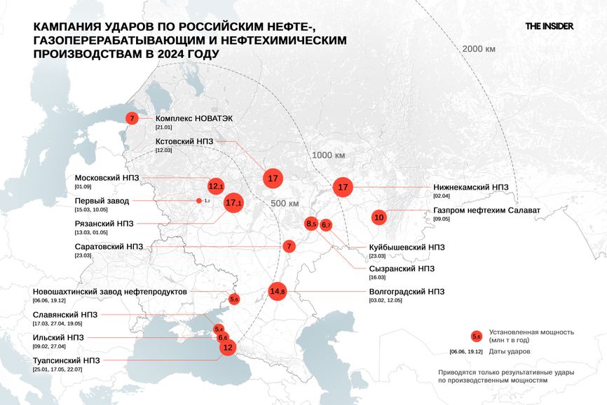 Кампанія ударів по російських нафто-, газопереробних і нафтохімічних виробництвах у 2024 році