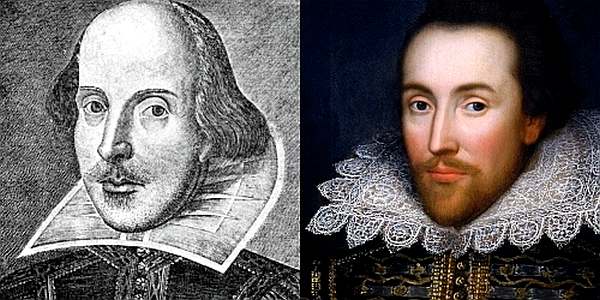 Гравюра Шекспира (слева) и один из его предполагаемых портретов