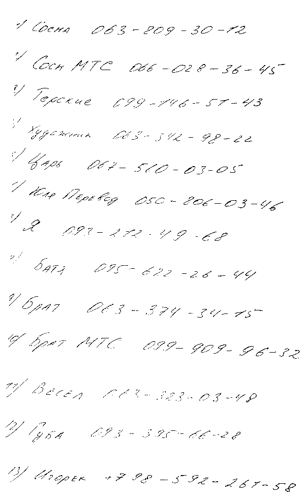 телефоны лугандонских боевичков, написанные Оксаной Шкодой собственноручно на память СБУ вместо автографа