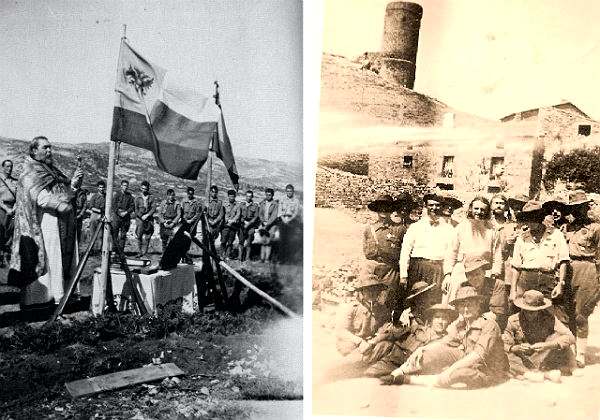 Слева — Литургия в православном обряде в одном из «Терсио» Рекетес, 1938г. Справа — «Русос» испанского иностранного Легиона со своим капелланом.