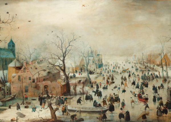 Гендрик Аверкамп, «Зимовий пейзаж із ковзанкою», 1608 рік