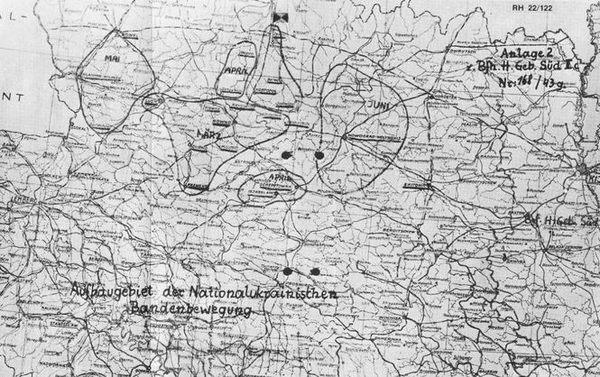 Фото:  Немецкая карта от 17 июля 1943 года, на которой показаны районы Волыни, г