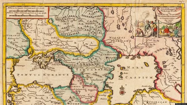 Кримське ханство на карті 1707 року, ліворуч – Україна, а праворуч – Московія Фо