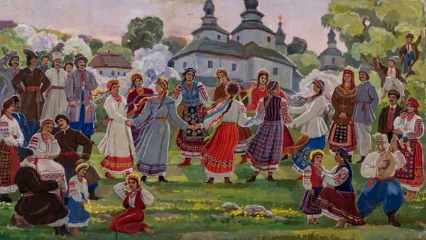 Іван Гончар. Гаївки біля церкви, 1970-1979 роки / Зі збірки Музею Івана Гончара